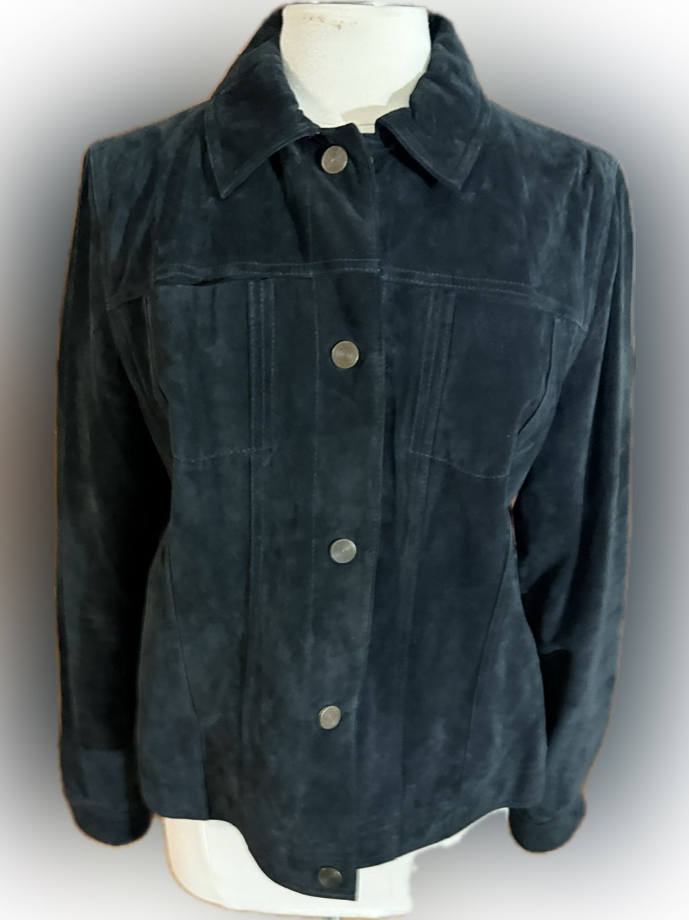 Kate Hill Dark Green Suede Button-Front Jean Jacket